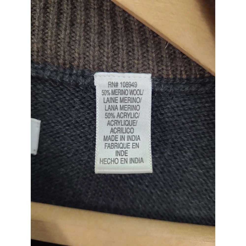Alex Cannon Italian Yarn Wool 1/4 Zip Sweater‎ Mens Sz Med Brown Color Block